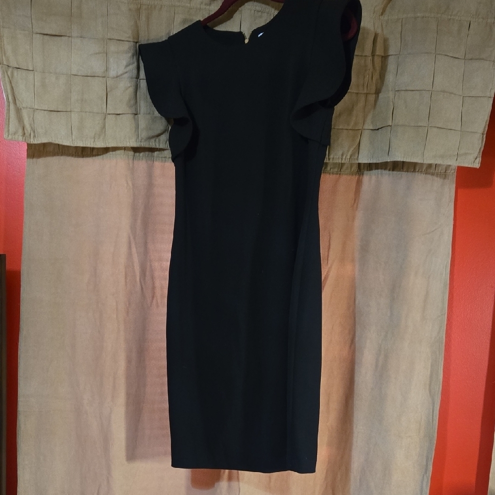 Calvin Klein Black Sheath Dress with Flutter Cap Sleeves